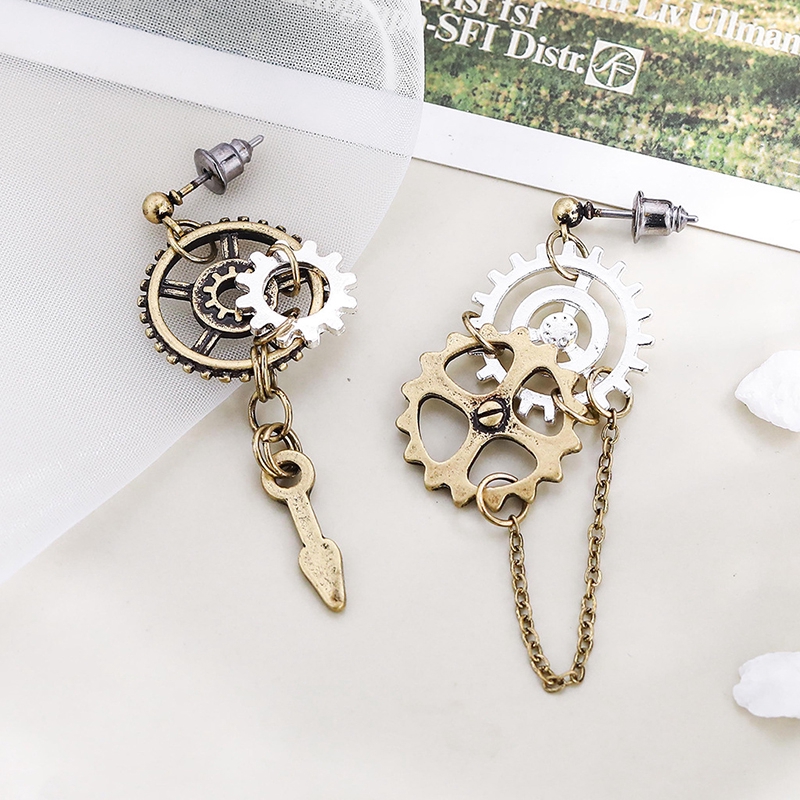 1 Đôi Bông Tai Dáng Dài Hình Bánh Răng Phong Cách Steampunk Cổ Điển Cho Nữ