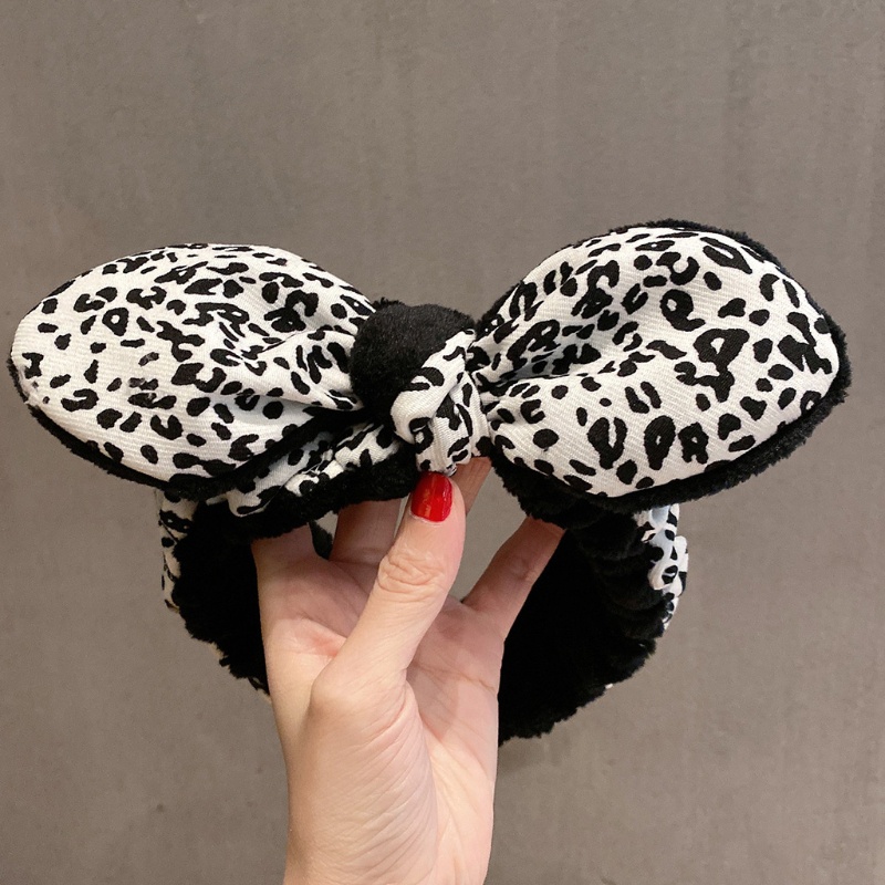 Băng Đô Nơ Lớn Bằng Vải Lông Cừu Mềm Co Giãn Chống Trượt In Họa Tiết Da Báo