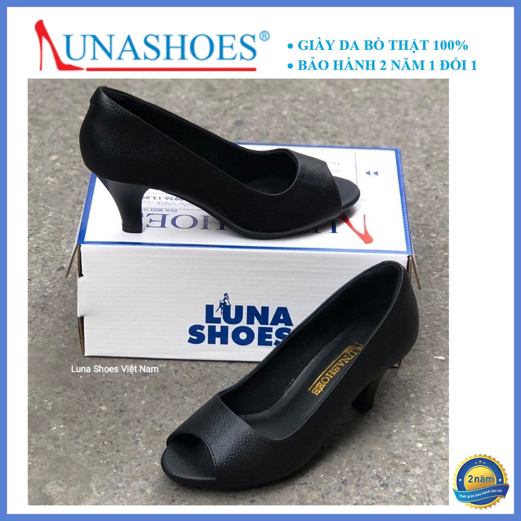 Giày Cao gót nữ 5p Lunashoes 8001 giầy da bò thật cho mẹ bảo hành 24 tháng vnxk guốc búp bê trung niên mềm đi êm chân