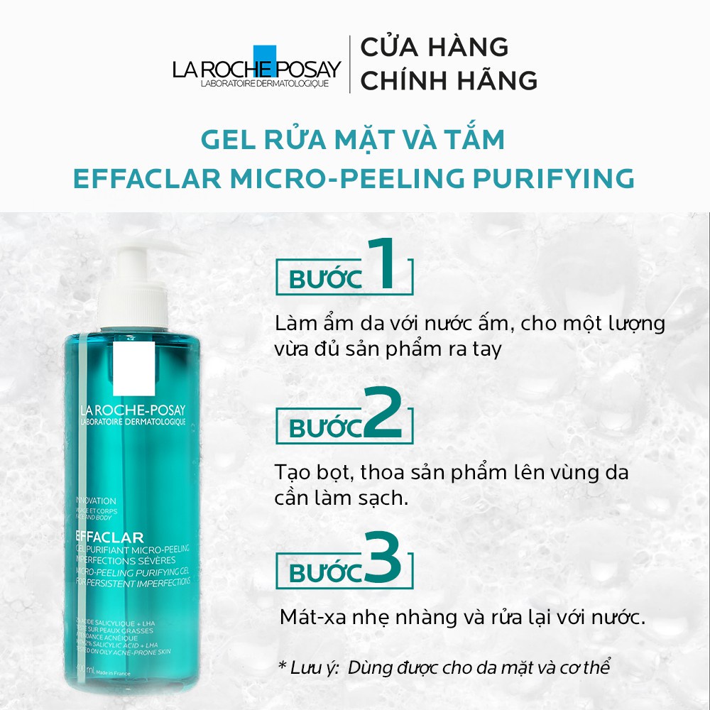 Gel rửa mặt và tắm Effaclar Micro -Peeling Purifying La Roche Posay 400ml