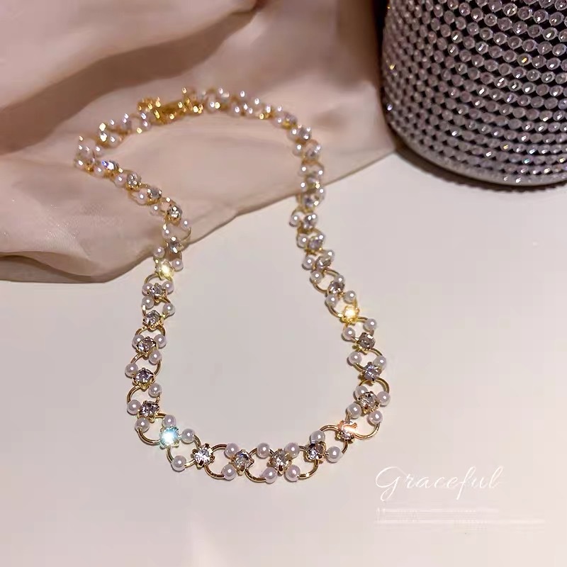 Vòng Cổ Choker JP5 Đính Ngọc Trai Lấp Lánh Đơn Giản Thời Trang Dành Cho Nữ