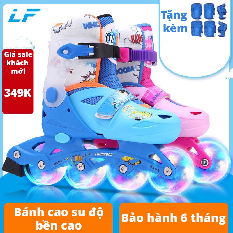 Giày trượt patin longfeng 925 tặng bảo hộ có thể điều chỉnh to nhỏ dành cho trẻ em