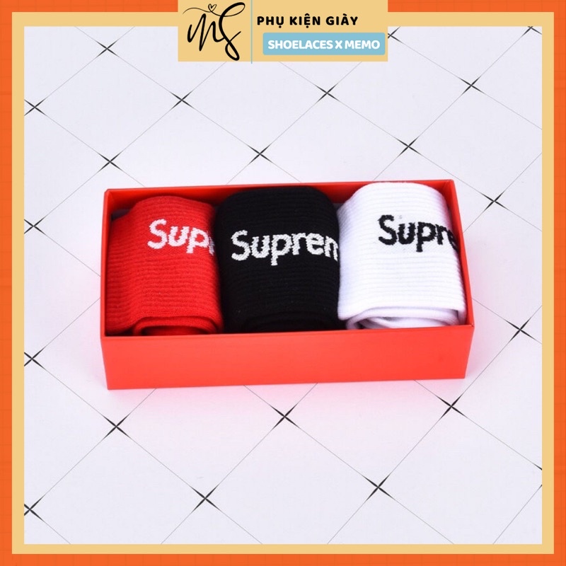 Combo 3 đôi tất Supreme full box ,tất vớ cao cổ Supreme Crew Socks SPT3- [ Tặng Kèm Đầu Dây Giày ]