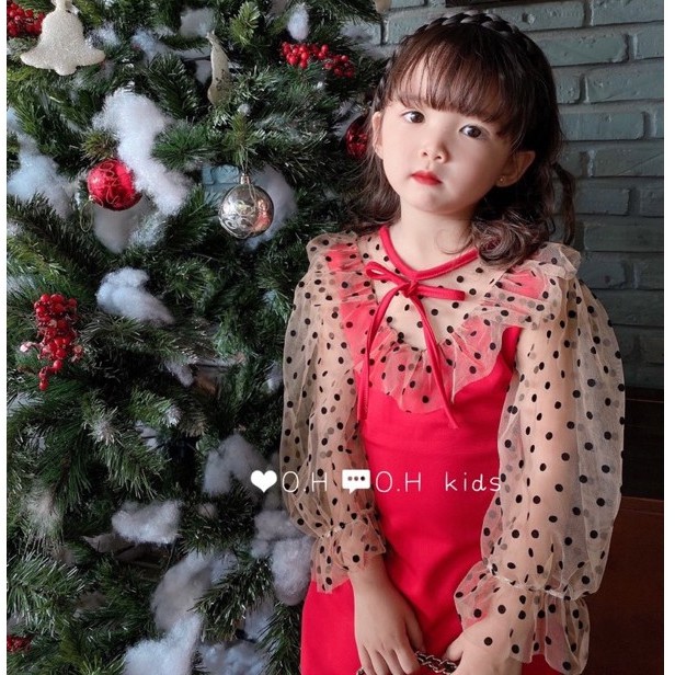 Váy Tiểu Thư Phối Voan Chấm Bi Cho Bé
