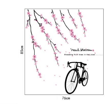 Decal trang trí Rèm dây hoa hồng Xe Đạp