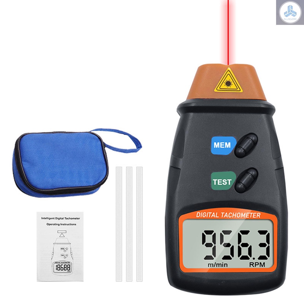 Máy Đo Tốc Độ Bằng Laser Cầm Tay Không Tiếp Xúc 2.5-99999RPM Kèm Túi Vải Cho Máy Giặt/Máy Giặt/Xe Hơi VN26