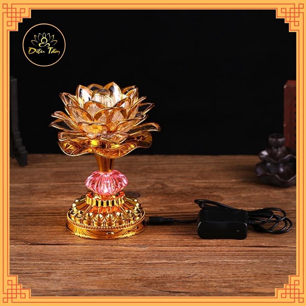 Đèn thờ hoa sen đồ thờ cúng - máy niệm phật 8 bài đổi màu Diệu Tâm