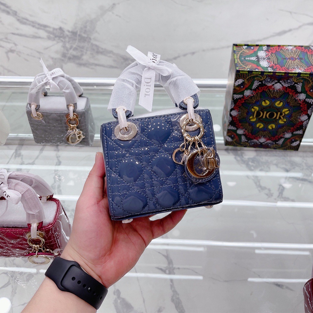 7SO1 Dior mini lady patent leather handbag women's fashion messenger bag shoulder bagwith box) 2021