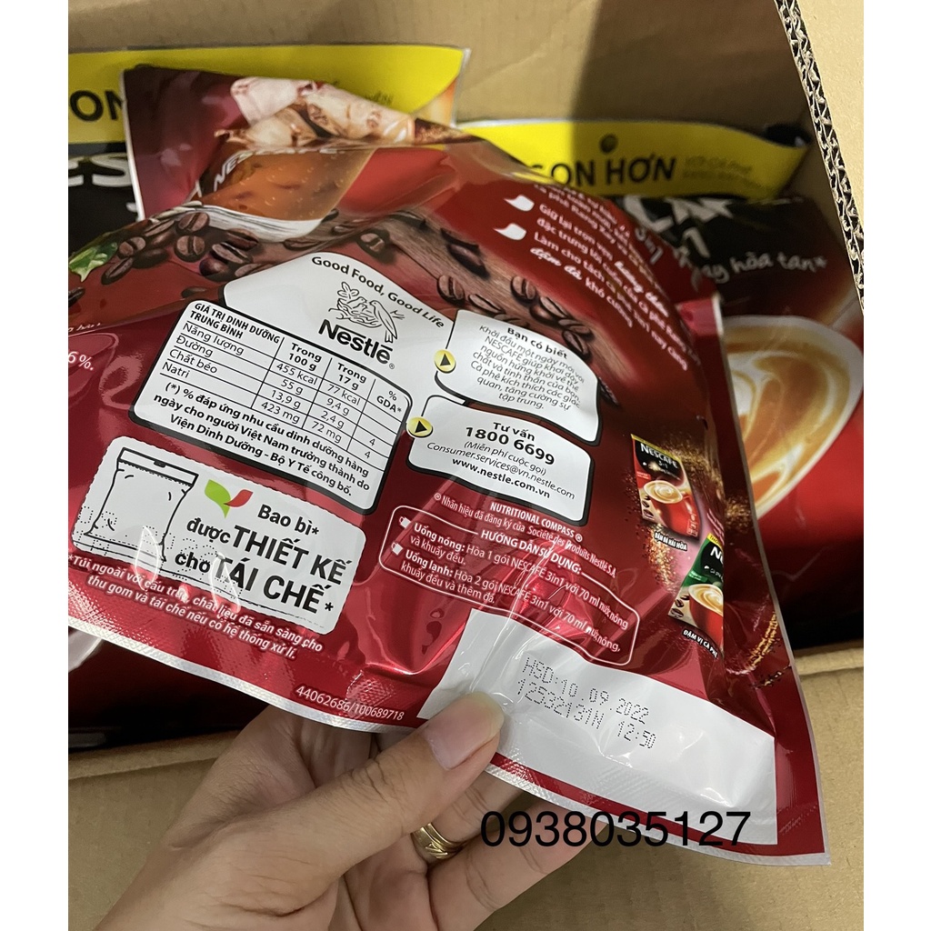 COMBO 3 GÓI NESCAFE 3IN1 ĐẬM ĐÀ HÀI HOÀ 46 GÓI x 17 GR (màu Đỏ) CHÍNH HÃNG NESTLE - Date T09/2022