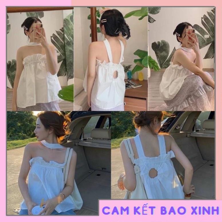 Áo kiểu nữ chất vải Kate lụa phối dây chồng cổ [Hàng Đẹp]