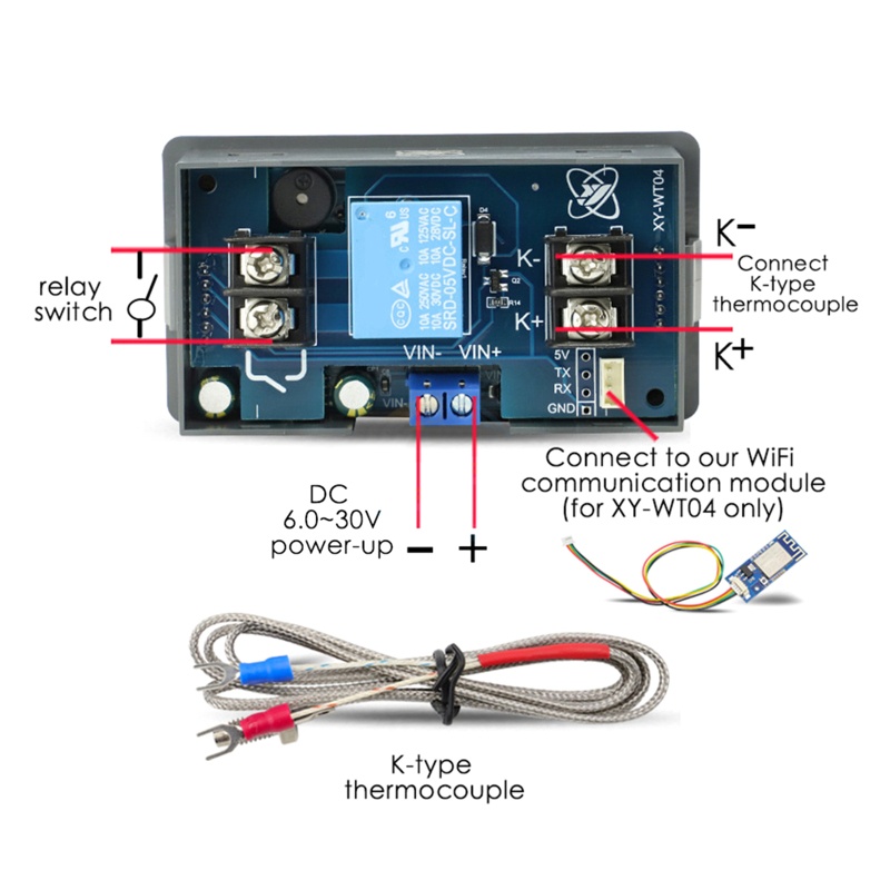 C * Cặp Nhiệt Điện Loại K - 99~999°C Bộ Điều Khiển Nhiệt Độ Cao Cho DC 6-30V