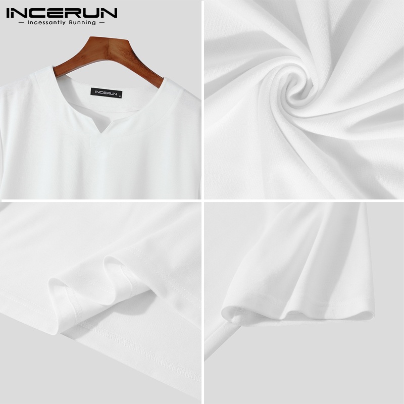 Áo nam INCERUN tay ngắn cổ chữ V 3 màu trơn đơn giản tùy chọn