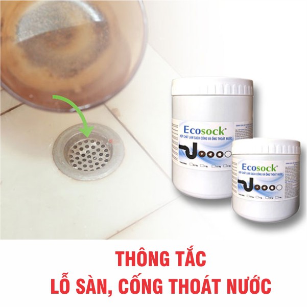 Bột Thông Tắc TỨC THỜI EcoClean EcoSock 500g - Phân Hủy Tóc, Dầu Mỡ, Thức Ăn, Chất Thải