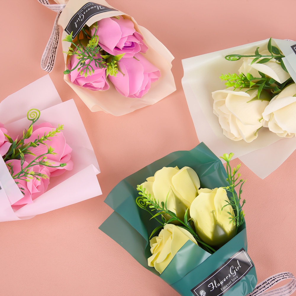 Set 3 Hoa Hồng Giả Trang Trí Tiệc Cưới