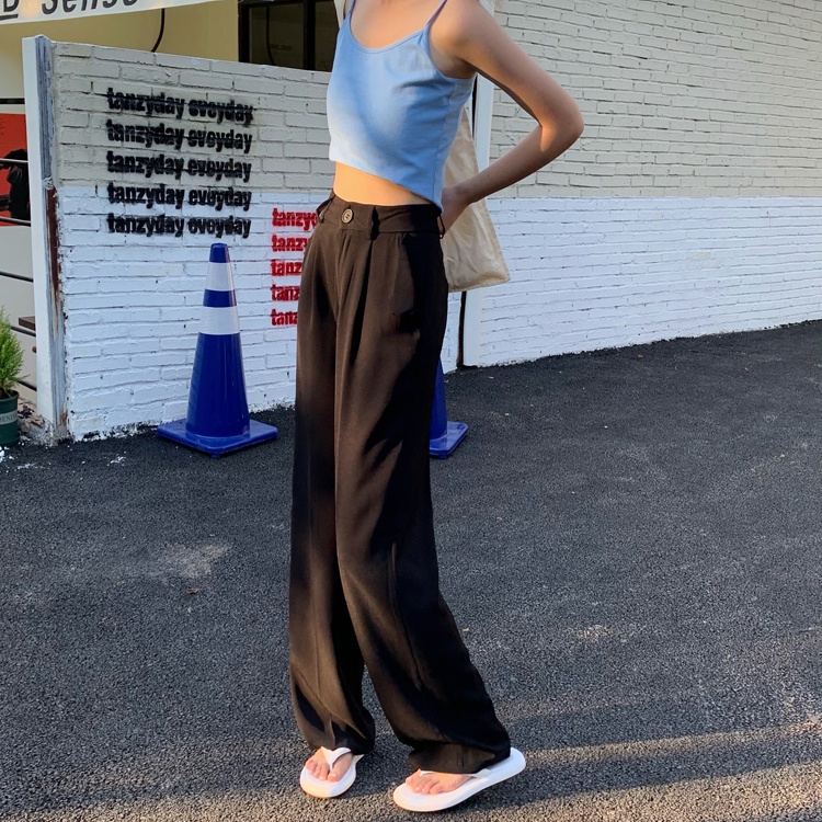 SUXI Quần ống rộng Lưng Cao Phong Cách Hàn Quốc Cho Nữ