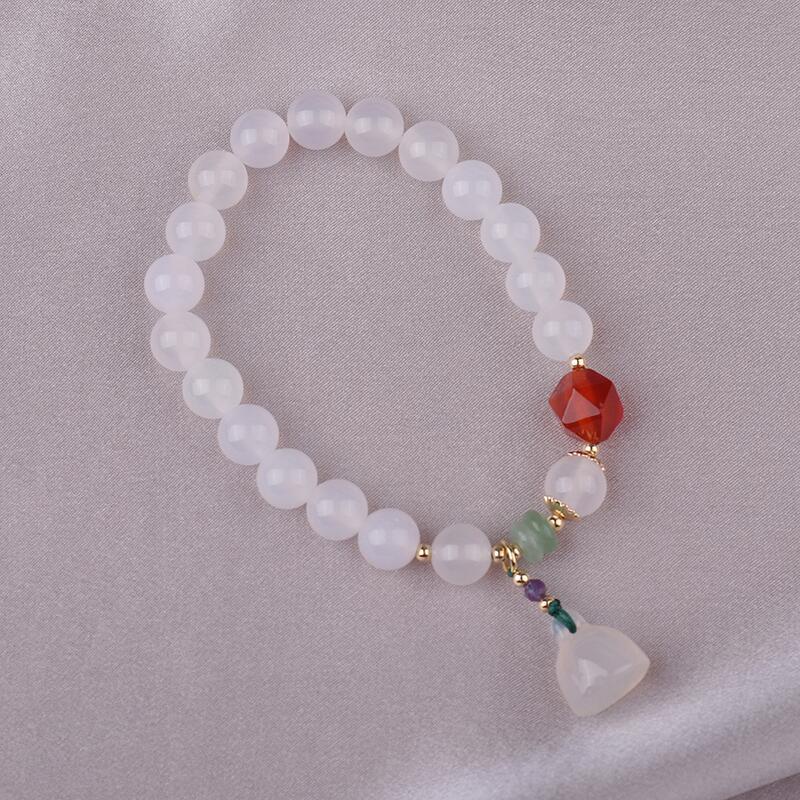 [Hàng Mới Về] Vòng Tay Đá Mã Não Trắng Cỡ Nhỏ Tươi Mới Mùa Xuân Hè Cho Nữ