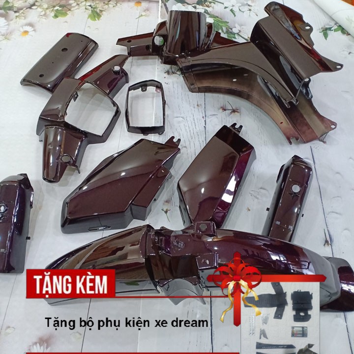 Dàn áo xe HONDA-DREAM II màu Tím Nho, chất liệu nhựa ABS nguyên sinh, bền đẹp full phụ kiện