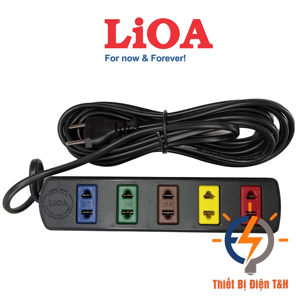 Ổ cắm điện LIOA, 5 ổ cắm, chịu tải 1000W, dây dài 3 mét, 5 mét 5TC3-2 - 5TC5-2 - Thiết Bị Điện T&amp;H