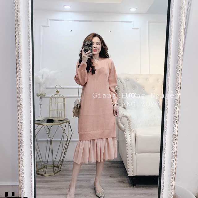 VÁY LEN XUÔNG CỔ TIM CHÂN VOAN hàng quảng châu cao cấp