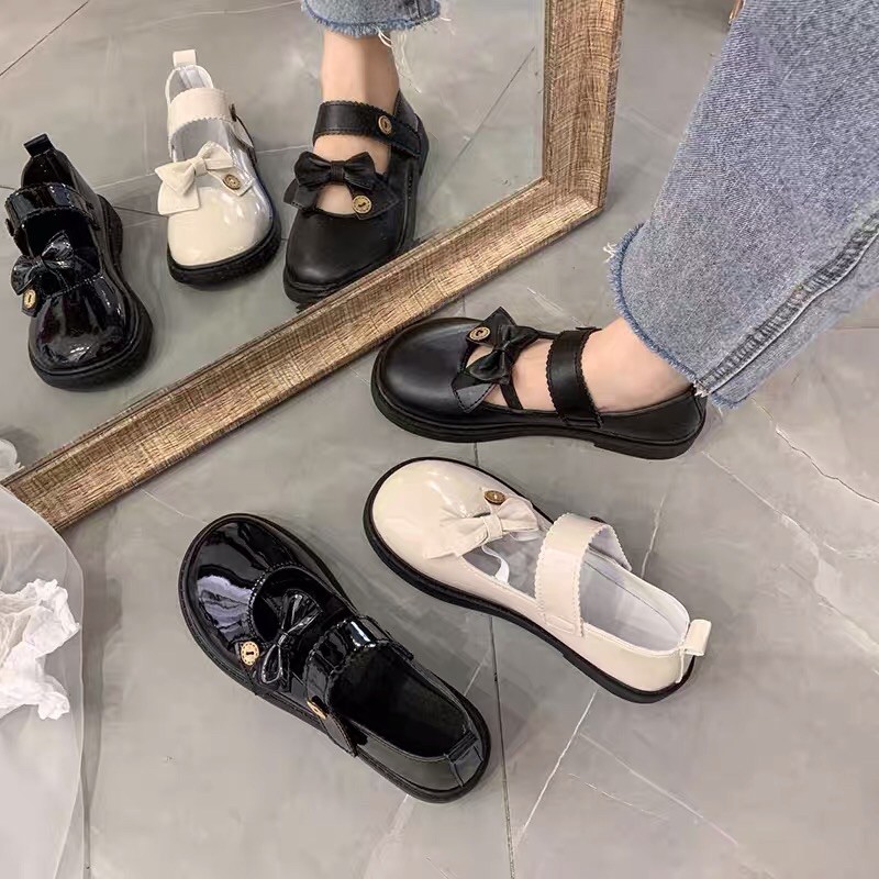 Giày lolita viền sóng phối nơ mã 618