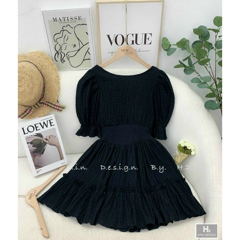 đầm dáng ngắn cổ tròn tay bo chun (có mút, có lót) siêu xinh