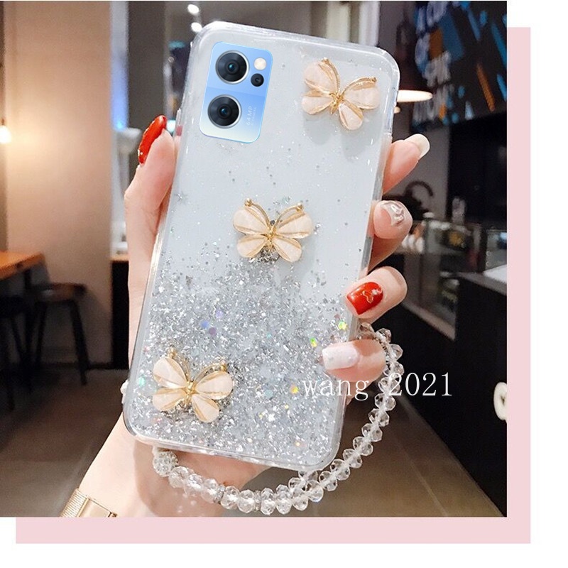 Ốp Điện Thoại Dẻo Trong Suốt Họa Tiết Bươm Bướm Nhiều Màu Kèm Dây Đeo Cho OPPO Reno7 Pro Reno6 Z 6 Pro 5G