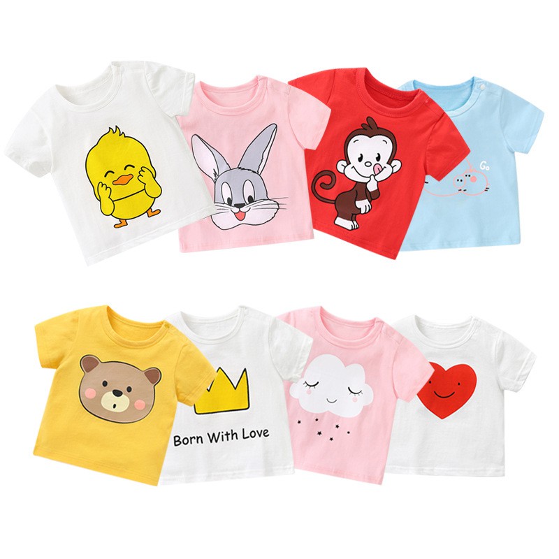 Áo thun tay ngắn chất cotton in hình nghộj nghĩnh cho bé trai và bé gái 6 tháng -4 tuổi