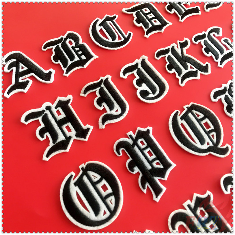 ✿ Old English Letters - Black Iron-on Patch ✿ 1Pc Diy Embroidery Patch Sew on Iron on Badges Patches