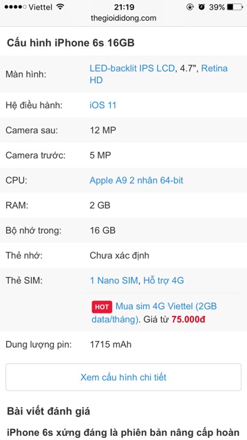 Điện Thoại Apple Iphone 6s ( 2GB/16GB ) Hàng chính hãng, máy cũ còn đẹp 90%.