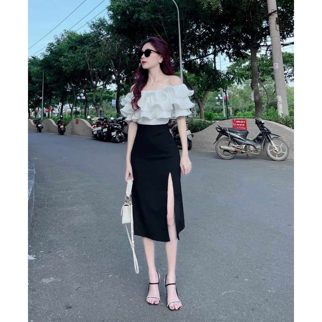 [HCM] Sét Áo 3 Tâng Bèo Phối Váy Xẻ Tà (Có Mút-Có Lót) Thời Trang Nữ Sam Closet Free Size 40-55kg