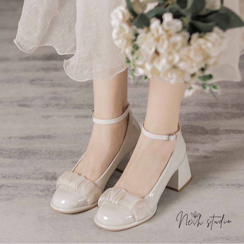 Giày cao gót viền bèo ren công chúa mũi tròn Mary jane nhẹ nhàng tiểu thư cho nữ neih.studio