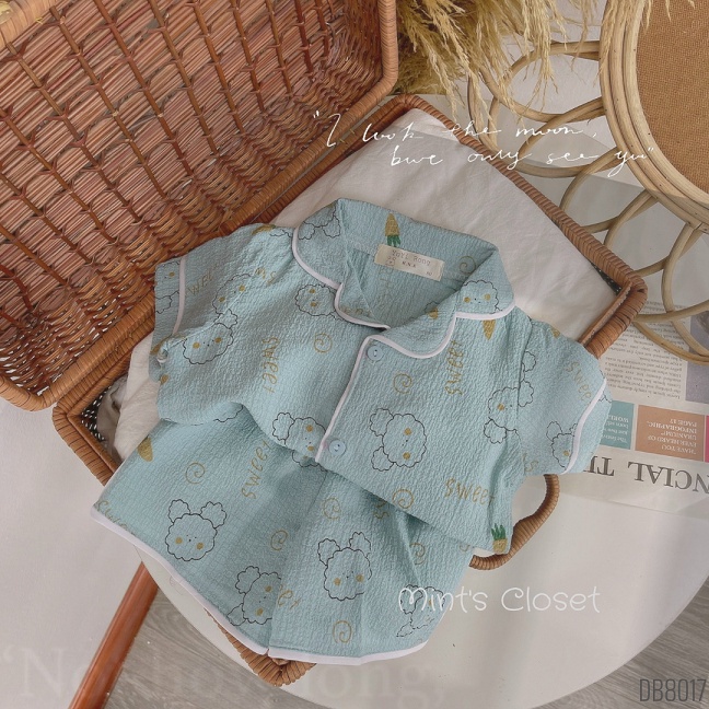 Đồ Bộ Pijama Thỏ Cổ Bèo Cho Bé Gái Size Từ 5 tháng - 3 Tuổi MINTSCLOSET Mint's Closet - DB8017