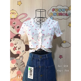 Áo Croptop Viền Bèo Cột Eo