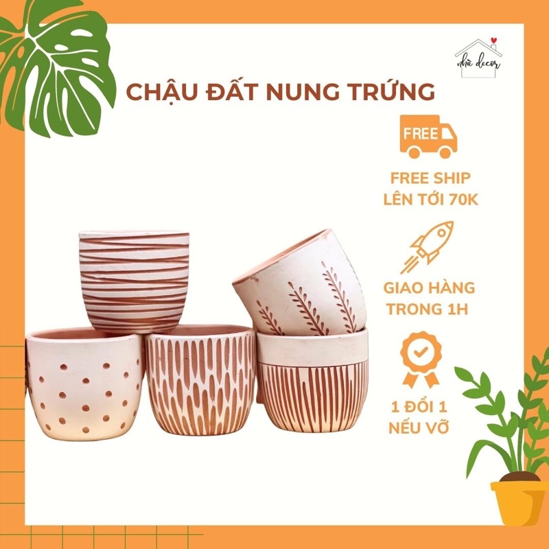 Chậu đất nung trứng sơn màu vintage Nhà Decor size vừa trồng cây cảnh ship 1h lỗi 1 đổi 1