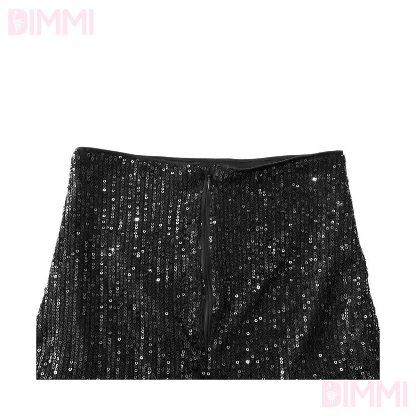 Set Áo Lông Và Chân Váy Sequin Viền Lông