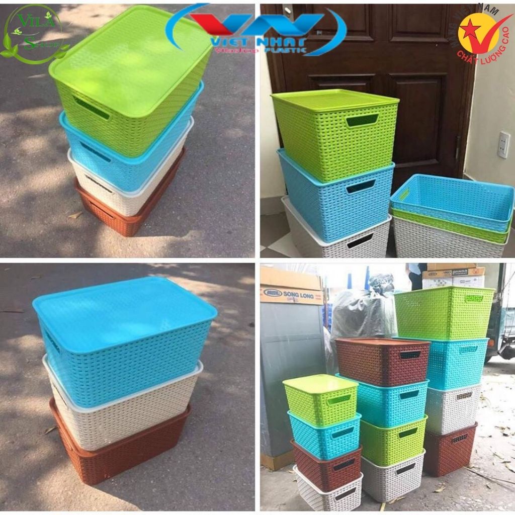 Rổ Nắp Đan Mây, Giỏ Đựng Đồ Đa Năng Chính Hãng Việt Nhật Đựng Dụng Cụ Nhà Bếp, Quần Áo Gọn Gàng, Ngăn Nắp
