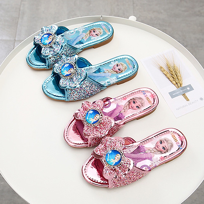 Dép Đế Bằng Đính Đá Hình Công Chúa Elsa Xinh Xắn Cho Bé Gái