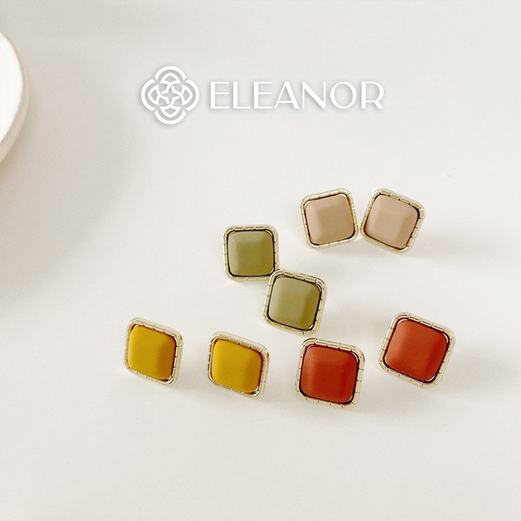 Bông tai nữ chuôi bạc 925 Eleanor Accessories hình vuông nhiều màu phụ kiên trang sức 5809