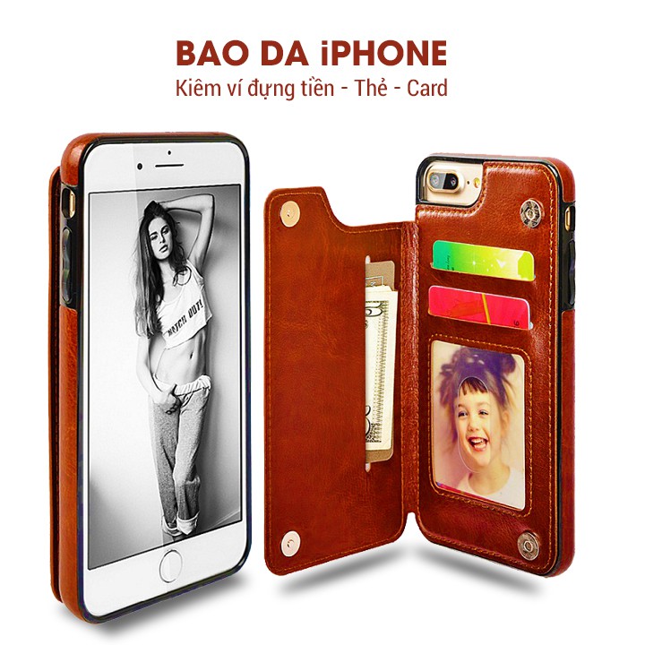 Bao da iPhone 8/ 8 Plus cao cấp - Kiêm ví đựng tiền + Thẻ + Card => Shop HTM2000