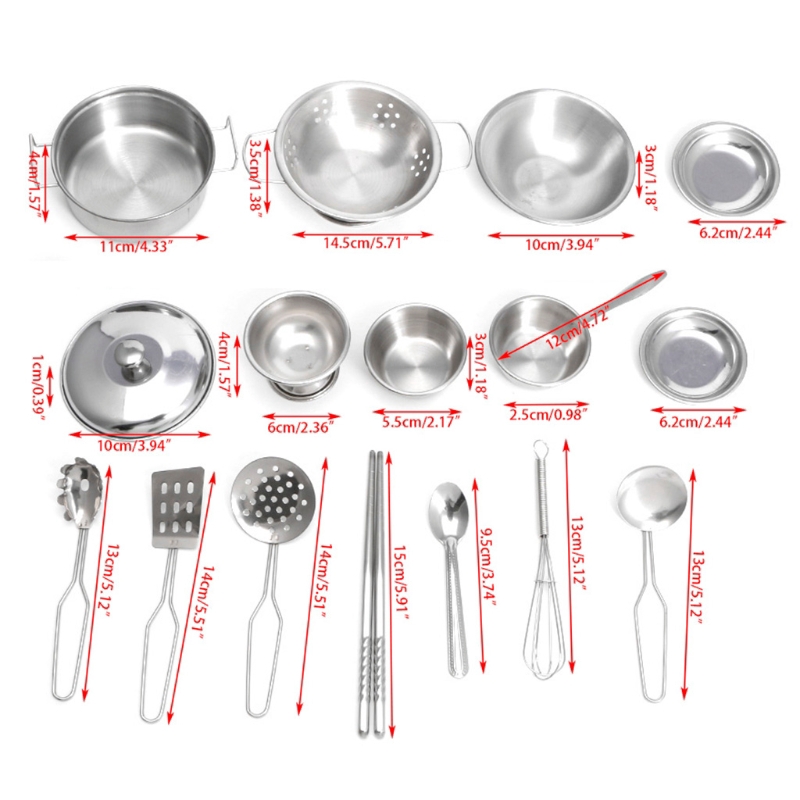 16pcs Stainless Steel Kitchen Cooking Utensils Mini Kitchen Play House Toy