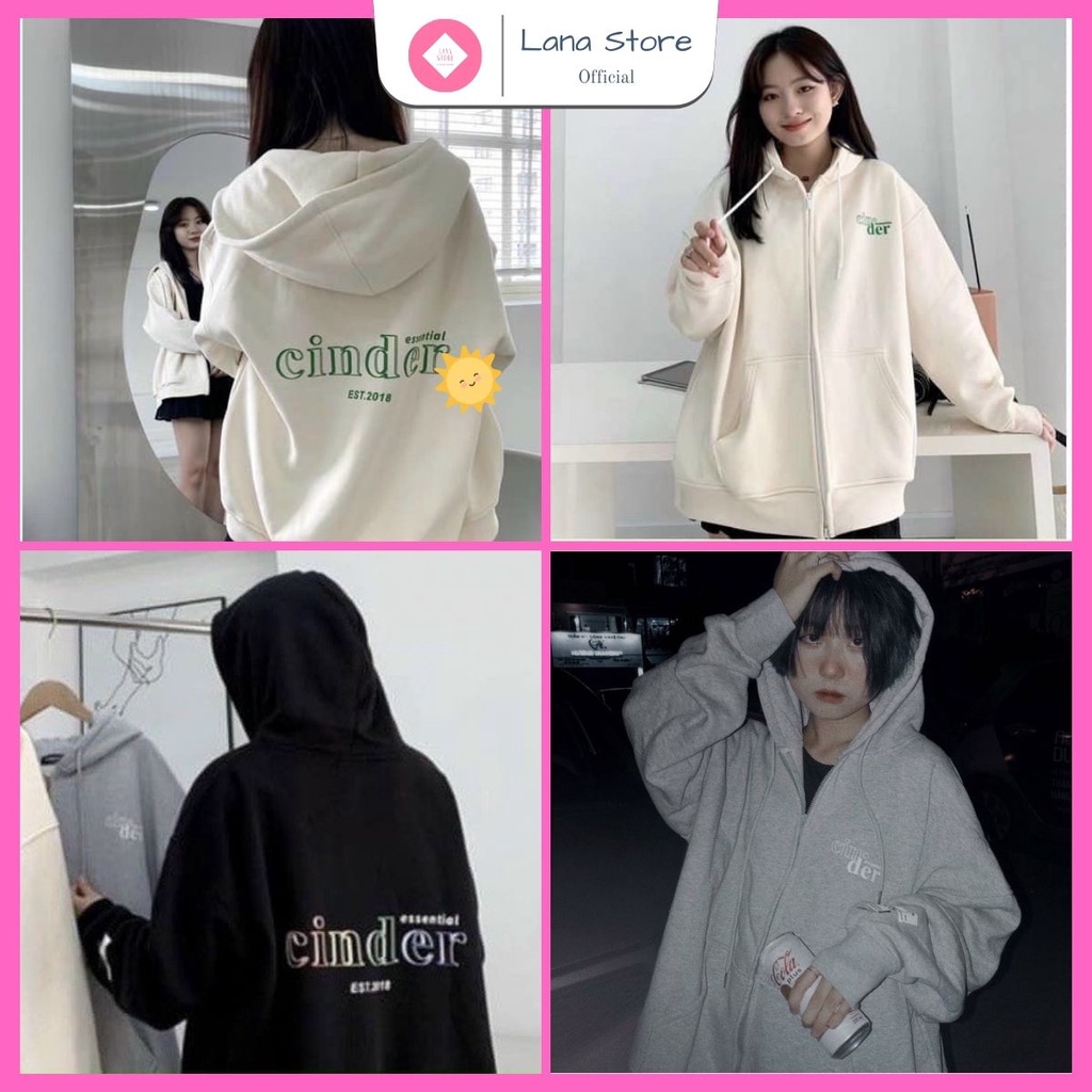 Áo Hoodie Zip Nỉ Bông Cinder Form Unisex Nam Nữ Trùm Đầu