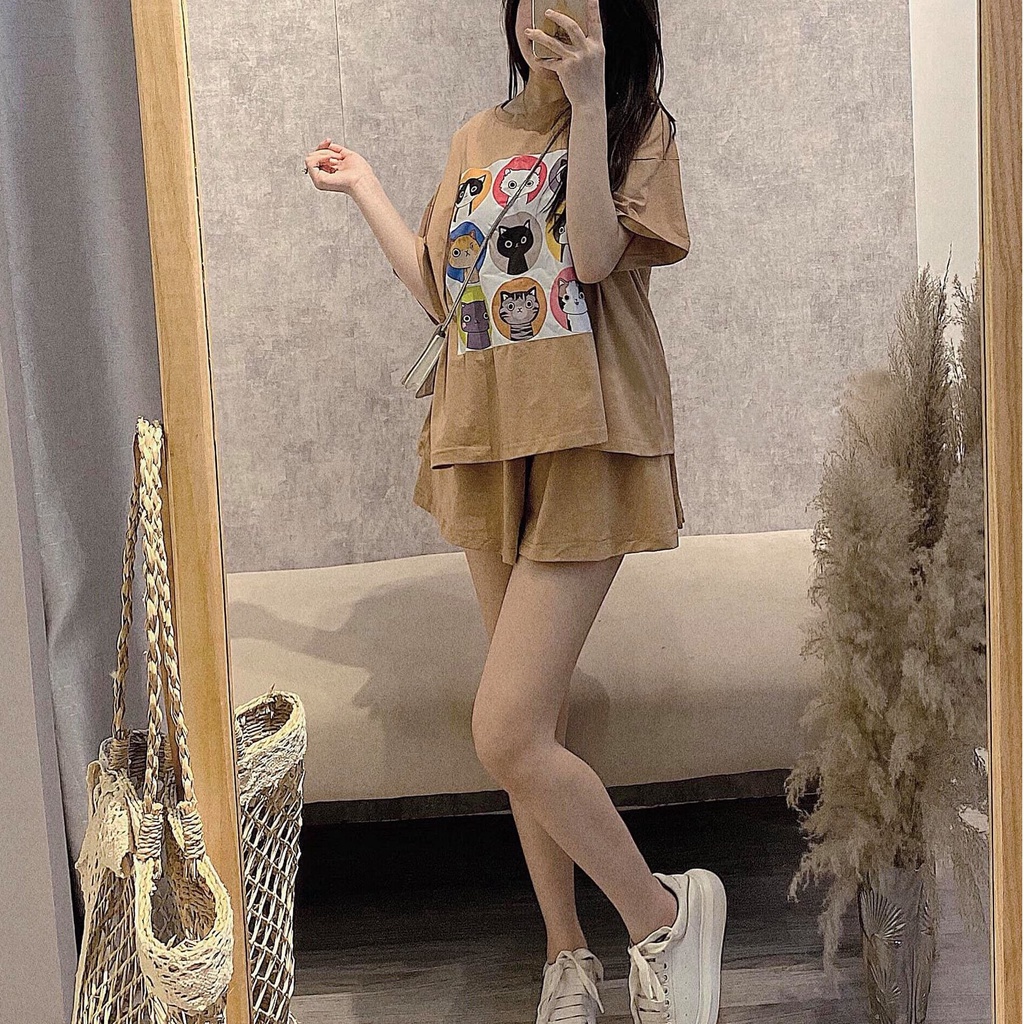 Set bộ nữ, set đùi áo thun from rộng 60kg hoạ tiết teen chất cotton co dãn mịn mát SKUS-113
