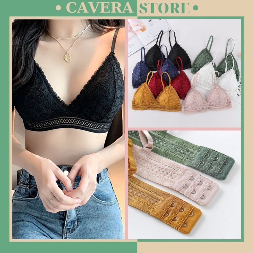 Áo bra ren hoa cút hai dây - Bra ren đệm mút chất cotton thấm hút mồ hôi mát mịn Cavera B7156