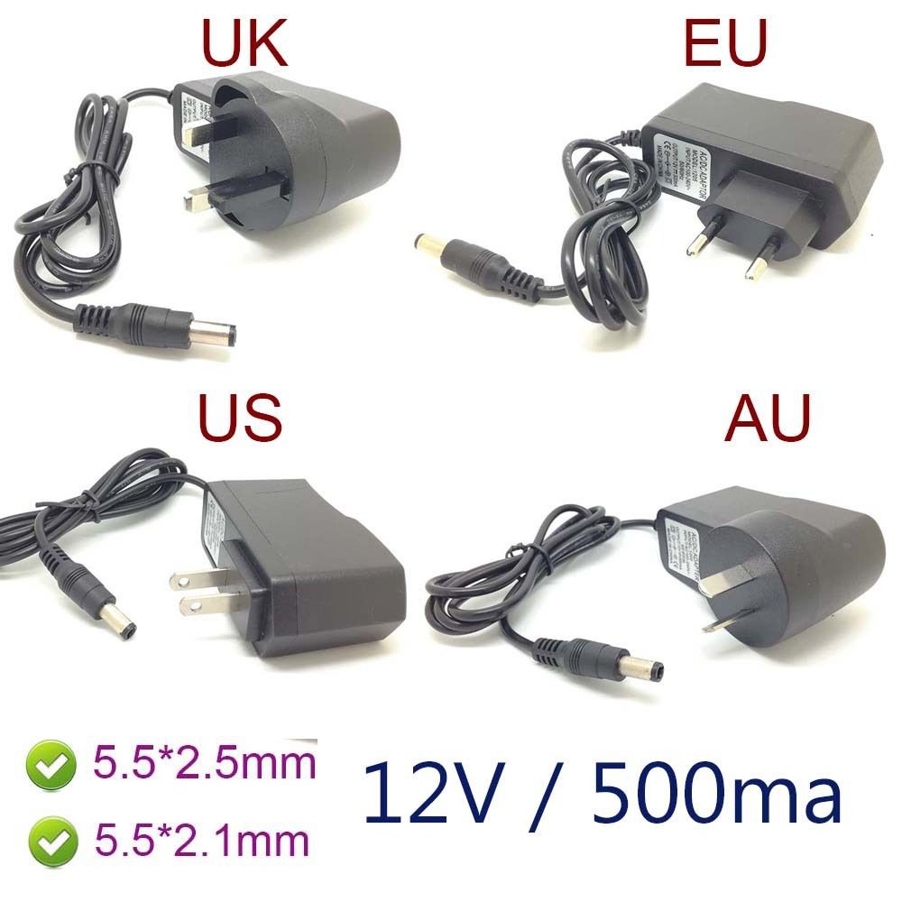 Mới Adapter Nguồn AC 12V 500mA 0.5a 5.5 * 2.1mm / 5.5 * 2.5mm 5.5 X 2.1 &amp; 5.5 X 2.5mm