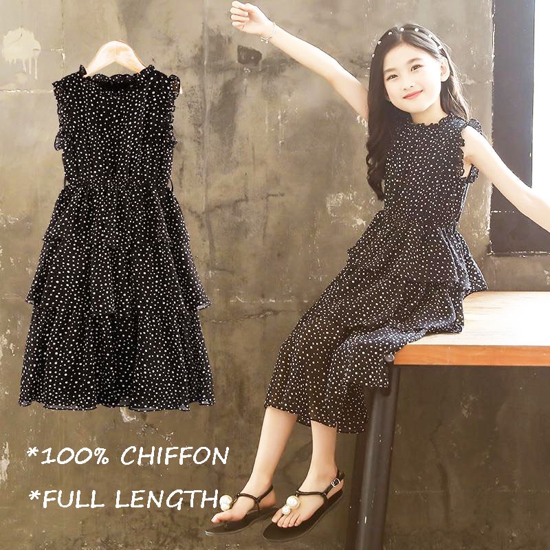 Đầm Dài Vải Chiffon Họa Tiết Chấm Bi Dễ Thương Cho Bé Gái 8-12 Tuổi 8 10 Tuổi