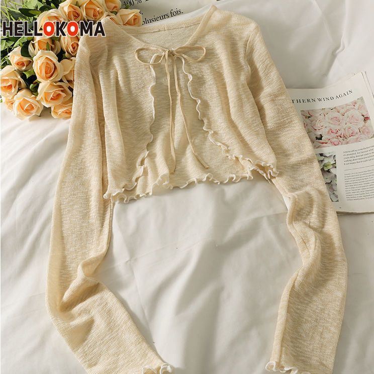 Áo Khoác Cardigan Dệt Kim Chống Nắng Dáng Ngắn Phối Váy Thời Trang Mùa Hè Cho Nữ
