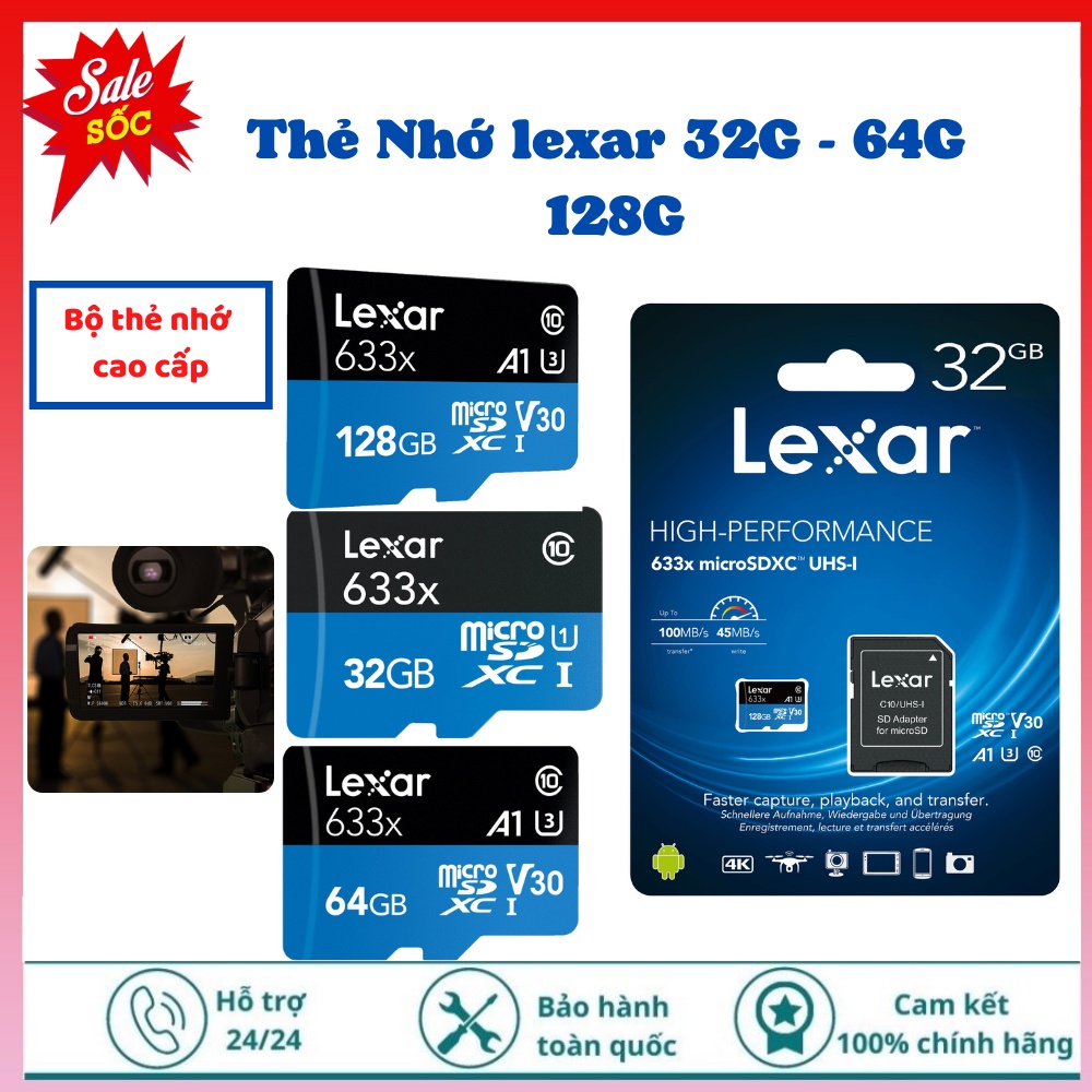 Thẻ nhớ chuyên dụng LEXAR MicroSD 32GB / 64GB / 128GB dùng cho mọi camera, cam hành trình tốc độ cao – Hàng chính hãng