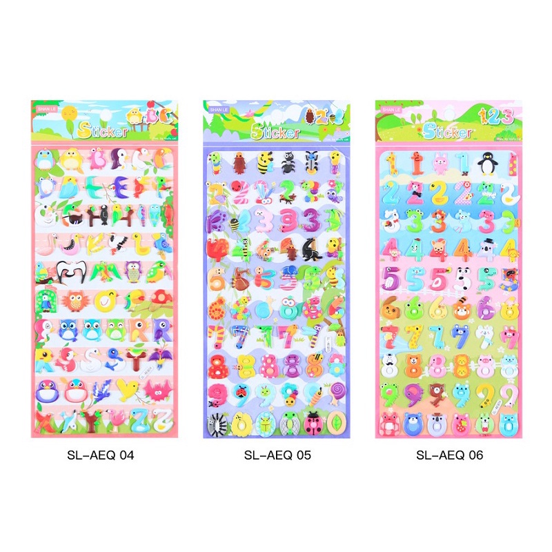 Hình dán Sticker 3D chống thấm chữ cái và số dễ thương nhiều mầu sắc cho bé