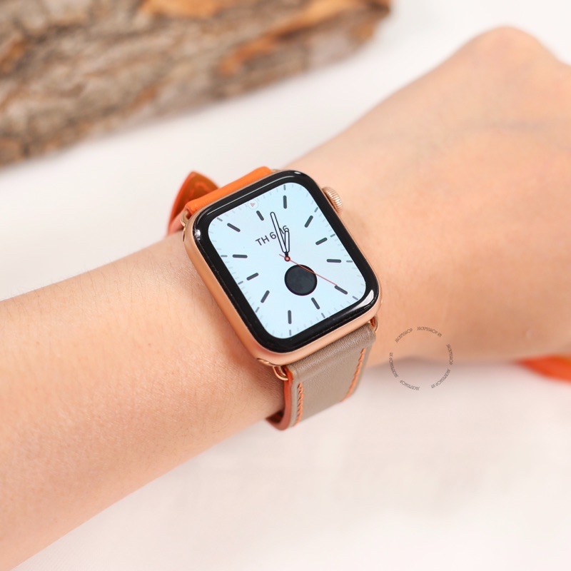 [BẢO HÀNH 1 NĂM] Dây Da BÊ SWIFT may tay thủ công màu Cam/Nâu Tây khóa Bướm cho Apple Watch series 1/2/3/4/5/6/7