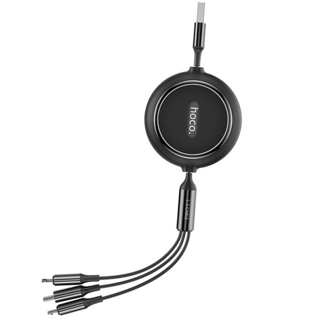 Dây sạc 3 đầu dây rút Hoco - Cáp 3 in 1 đa năng andoird ios dùng cho ip samsung xiaomi ...